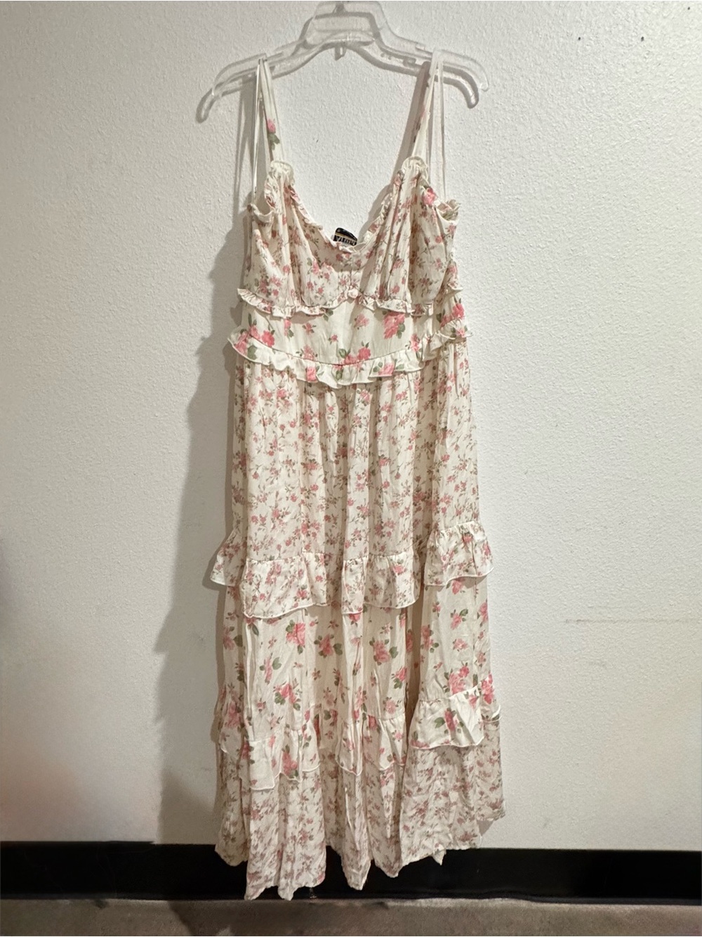 Floral Ruffle Maxi Dress - Pink/White